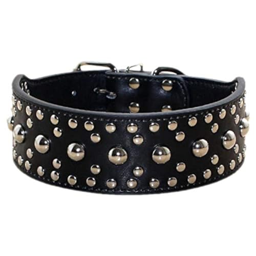 New Unisex Studded Leather Dog Collars Medium Large Dog Necklace for Pitbull Doberman Sizes M L(Black,L) - color: Black, size: L