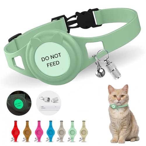 Hypoallergenic cat Collar with Breakaway Clasp, Bell & ID Tag. Compatible with Apple Airtag. Waterproof & Lightweight cat Collar with airtag Holder. Durable & Tear Resistant. - color: Green
