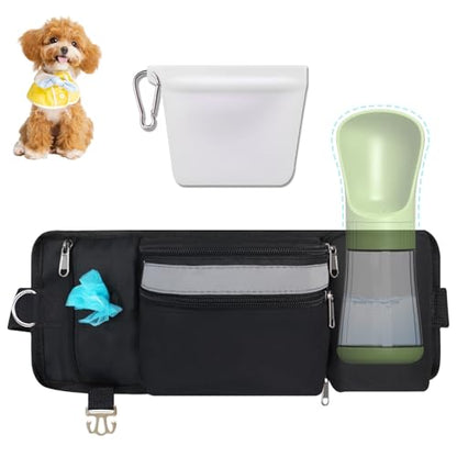 Dog Treat Pouch for Leash Waist Belt Bag, Premium Dog Treat Bag for Dogs Training Puppy Walking Fanny Pack with Divider Zipper Carrier Pocket, Water Bottle Holder, Silicone Insert,Clip,Black - color: black