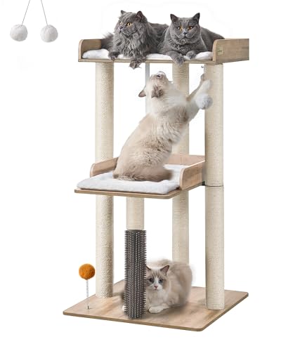 FourFurPets 43.7" Cat Tree, Modern Cat Tree Tower, Cat Tower for Indoor Cats Large Adult, Cat Condo with Scratching Post, Large Perch and Removable Pads, Greige - color: Gray, size: 23.6"L x 23.6"W x 43.7"H