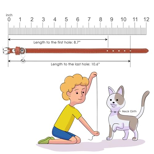 PUPTECK 2 PCS Soft Genuine Leather Cat Kitten Collar with Bells Adjustable for Girl Boy Cats Puppy - Cream, Brown - color: Cream & Brown