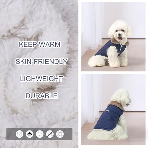 BEAUTYZOO Winter Dog Coat with Harness Built in, Warm Dog Puffer Jacket Vest Padded Fleece Cold Weather Coats Windproof Waterproof Snow Jackets Clothes for Small Medium Puppy, Blue M - color: Navy Blue, size: M (Back: 15",Chest: 21")