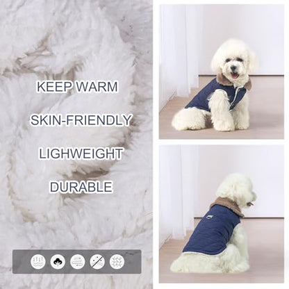 BEAUTYZOO Winter Dog Coat with Harness Built in, Warm Dog Puffer Jacket Vest Padded Fleece Cold Weather Coats Windproof Waterproof Snow Jackets Clothes for Small Medium Puppy, Blue M - color: Navy Blue, size: M (Back: 15",Chest: 21")