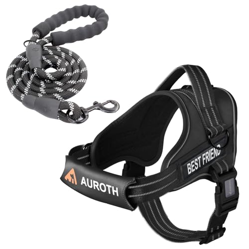 AUROTH Dog Harness and Leash Set, Soft Padded Service Dog Vest with 5.25FT Dog Leash, No Choke, Easy On Pet Vest, Adjustable Reflective No Pull Dog Harness for Large Dogs, Easy Walking and Training - color: Black, size: Large