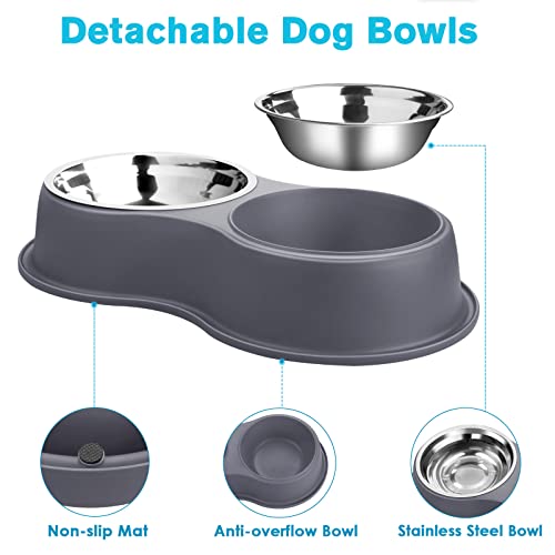 Epetslove Dog Bowl Double Dog Water and Food Bowl Stainless Steel Bowls with Non-Slip Resin Station, Pet Feeder Bowls for Puppy Medium Dogs Cats - color: 4.Grey, size: Medium-18oz