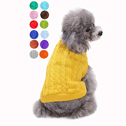 Dog Sweater for Small, Medium, Large Dogs - Warm Winter Classic Turtleneck Pet Clothes - Cute Christmas Coat for Puppies, Cats, Girls, Boys - color: Yellow, size: XX-Small