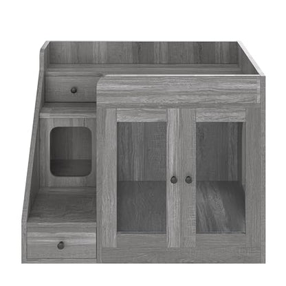 Merax Cat Litter Box Enclosure Furniture with Light,Hideaway Litter Box Furniture with 2 Storage Drawers for Living Room,Gray - color: Grey