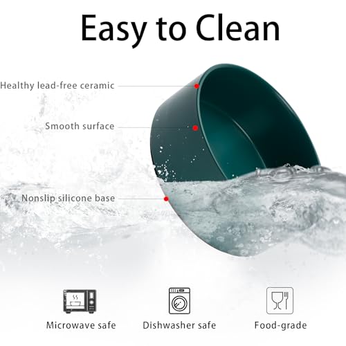 Large Dog Bowls, Non Slip Heavy Ceramic Dog Food and Water Bowl with Silicone Base, 8" Pet Feeding Bowl for Small, Medium, and Big Dogs (Green, 8 Inches) - color: Green, size: 8 Inches