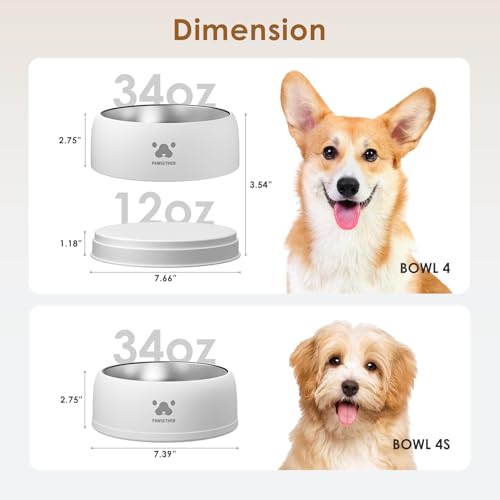 PAWGETHER® Stainless Steel Dog Bowls, Dog Food Water Bowl with Non-Slip Base Two-Piece Design Easy Clean Dishwasher Safe White 34oz + 12oz - color: White (34oz + 12oz)