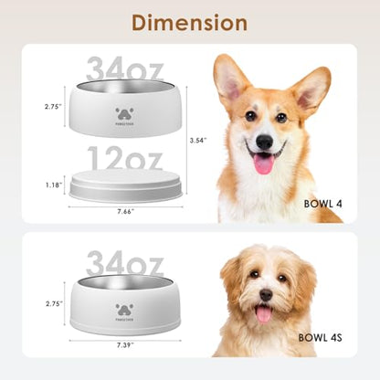 PAWGETHER® Stainless Steel Dog Bowls, Dog Food Water Bowl with Non-Slip Base Two-Piece Design Easy Clean Dishwasher Safe White 34oz + 12oz - color: White (34oz + 12oz)