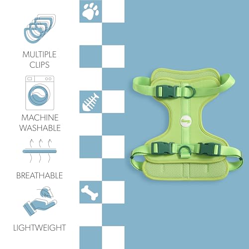 HNS1003B Arlo Large Adjustable Soft Padded No Pull Pet Harness with 3 Buckles and 3 Leash Clips, Mojito - color: Light Green, size: Large (Chest: 24 - 37")