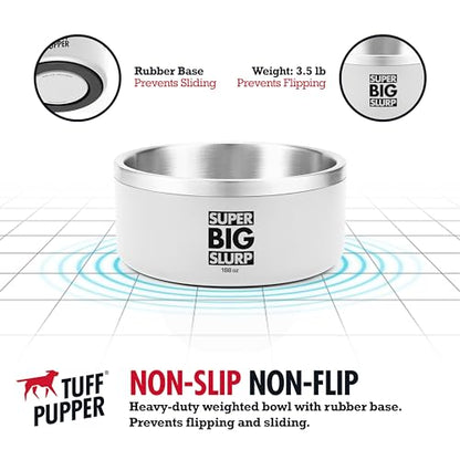 Tuff Pupper Heavy Duty Insulated Dog Bowl | Double Wall Stainless Steel Dog Food Dish | Non-Slip Spill Proof Dishwasher Safe Cat Bowl | Water Dish for Feeding Large Medium Small Pets (188oz, White) - color: Snow White, size: 188oz