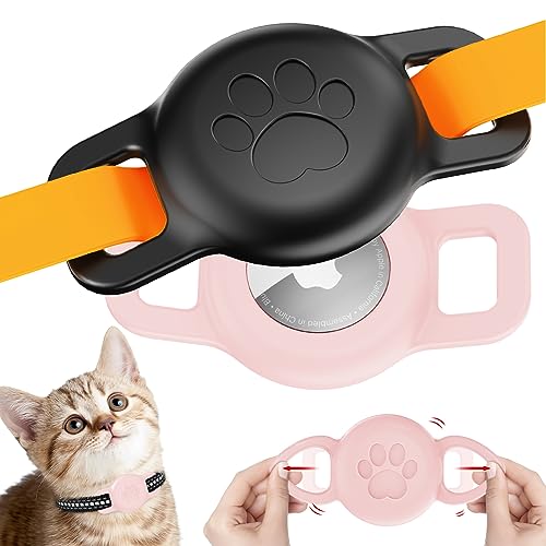 2Pack Airtag Holder for Cat & Small Dog Collars, IPX8 Waterproof, Silicone Mount for Apple AirTags Within 1/2 Inch Collars - color: black+pink, size: Only airtag holder
