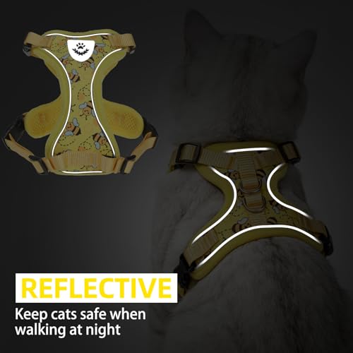 PUPTECK Cat Harness and Leash Set Escape Proof Reflective Cat Walking Harness Adjustable Soft Breathable Mesh Vest for Small Pets, Yellow Bee, S - color: Yellow Bee, size: S (NECK 9.5"-11", CHEST 13"-16")