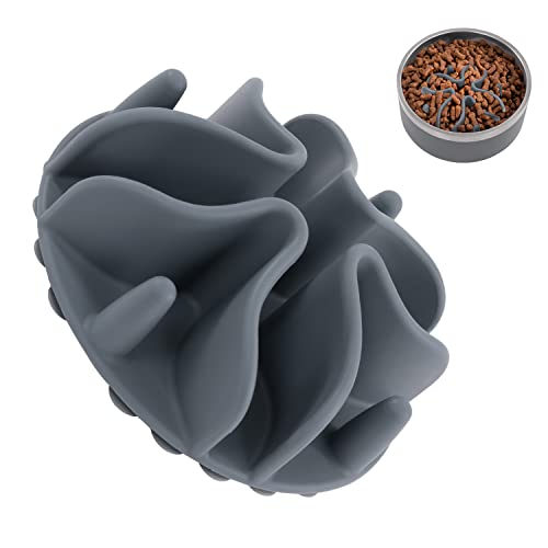 Jaoul Slow Feeder Dog Bowls Insert, Puzzle Slow Feeder Insert with 51 Octopus Suction Cups for Medium Large Size Dog Food Bowl Over 6.5" Wide (Grey) - color: Grey, size: Large(5.5 inch)