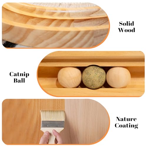CHEERHOME PETS Cat Scratcher, Sisal Scratching Pad for Indoor Wooden Interactive Cat Puzzle Toy with Ball for Kitten Mental Stimulation Self Play Home Enrichment and Physical Exercise