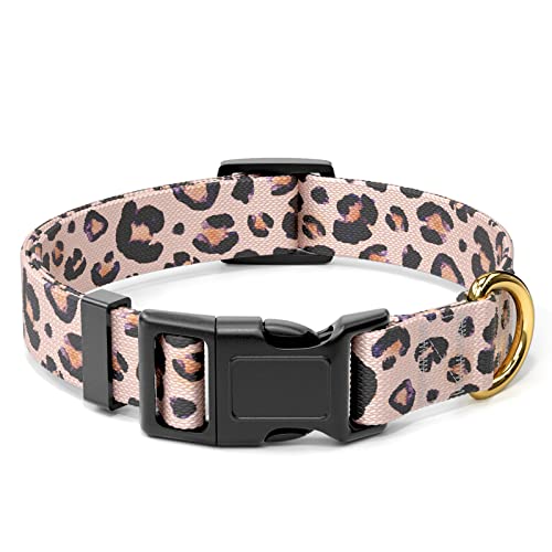Rnivvi Dog Collar for Small Dogs, Cute Leopard Heavy Duty Adjustable Puppy Collar with Quick Release Buckle for Boy Girl & Female, Pet Accessories for Walking Running, S Length 3/4" Width, Pink - color: Pink Leopard, size: S (Neck 10-16", Width 3/4")