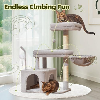 Taoqimiao Cat Tree, 32.2-Inch Cat Tower for Indoors Cats, Cat Condo with Large Cat Perch, Spacious Cat Cave, Scratching Posts for Small and Medium Cats, Light Gray MS043W - color: Light Gray