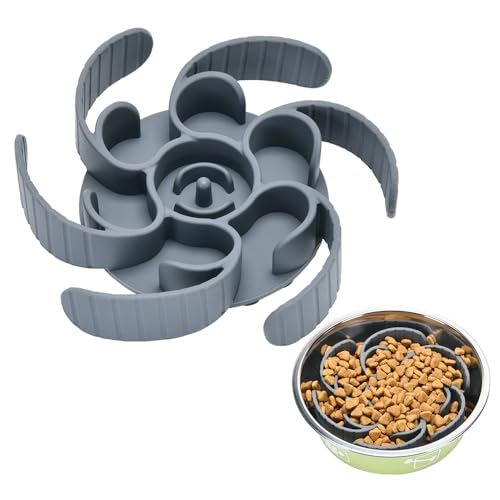 Slow Feeder Dog Bowls Insert,Third Generation upgradedSuper Firm Eating Bowl（Cuttable） for Large Breed and Medium Small Size Compatible with Regular Elevated Metal Glass Dog Bowl (Gray) - color: Grey