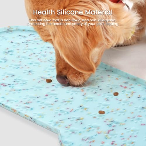 PWTAA Dog Food Mat Anti-Slip Silicone Dog Bowl Mat Thicker Pet Placemat Waterproof Cat Feeder Pad with Raised Edge Puppy Kitten Feeding Mats Suitable Small Medium-Sized Dogs Cats Eating Tray - color: Donut Blue, size: 19.4" x 9.8"