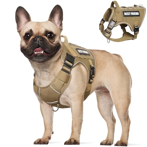 Tactical Dog Harness Medium Sized Dog,No Pull Military Dog Vest with Handle,Reflective Heavy Duty Pet Harness for Walking Hiking Training Brown M - color: Brown, size: Medium