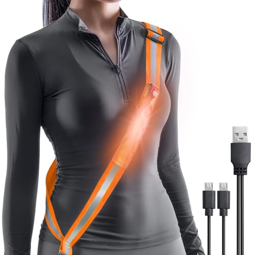 LED Belt Reflective Sash for Walking at Night, High Visibility Adjustable Night Running Safety Gear Rechargeable LED Light Up Running Belt Reflective Gear for Runners Walkers Men Women - color: orange