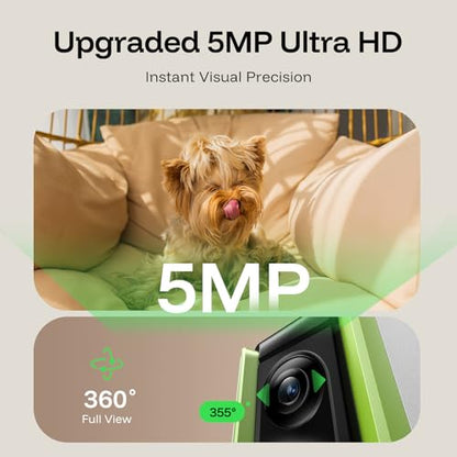 TKENPRO 5MP Ultra HD Pet Camera - Dog Camera with Treat Dispenser, Remote Treat Tossing via Phone App, 360° Auto Tracking & Motion Alerts, 5G&2.4G WiFi for Cats Indoor - color: Green