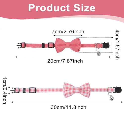 3pcs Bow Tie Cat Collar with Bells, Breakaway Bowtie Plaid Cat Collar, Soft Adjustable Bow Cats Collars for Kitten Puppy and Small Pets - color: pink
