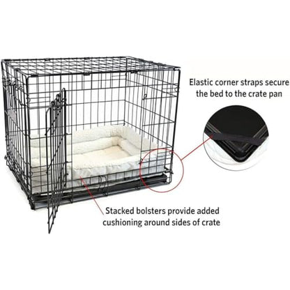 MidWest Homes for Pets Small QuietTime Double Bolster Pet Bed, White Plush 24-Inch Crate Mat with Stacked Bolsters, Machine Washable, Secure Fit with Elastic Straps - color: White Plush, size: 24-Inch