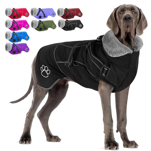 Dog Jacket Waterproof Dog Coat with Harness Built in, Christmas Puppy Winter Coat Reflective Turtleneck Puffer Snow Jackets for Small Medium Large Dogs - color: Black, size: XXX-Large