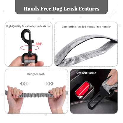 Heavy Duty Multifunctional Hands Free Dog Leash - Adjustable, Reflective Stitches, Car Safety Buckle, Waist Leash for Dog Walking, Running, Hiking - 5-7FT - color: Gray