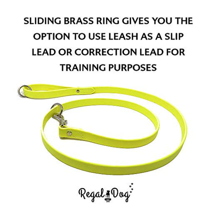 Regal Dog Products Waterproof Leash – 5 ft. Yellow Dog Leash with Easy to Use Collar Hook, Lightweight, and Proof Training Pet Lead with Vinyl-Coated Webbing for Small, Medium, Large, or XL Dogs - color: Yellow