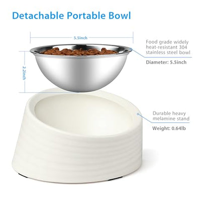 Uppetly Tilted Slanted Dog Bowl 1 Cup, 15° Tilted Stainless Steel Dog Cat Food Bowl, Non-Slip & Non-Spill Pet Feeder with Elevated Detachable Melamine Stand, Easy to Get Food Dish, Medium White - color: White-1Cup