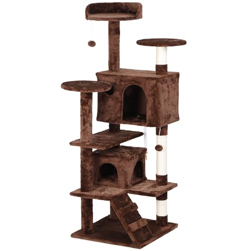 Nova Microdermabrasion 54 in Cat Tree Tower for Indoor Cats Multi-Level Cat Condo Cat Bed Furniture with Scratching Post Kittens Activity Center - color: Brown