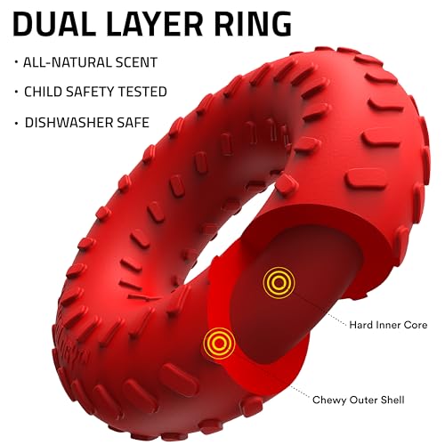 Playology Dog Toys | Dual Layer Ring Durable Dog Toy for Tough Chewers | Beef Scented Jumbo Chew Toy for Large Dogs - size: Jumbo, style: Beef