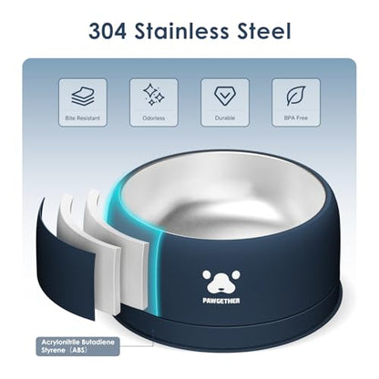 PAWGETHER® Stainless Steel Dog Bowls, Dog Food Water Bowl with Non-Slip Base Two-Piece Design Easy Clean Dishwasher Safe Navy Blue 34oz + 12oz - color: Navy (34oz + 12oz)
