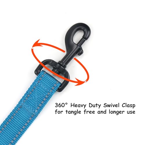 Wagtime Club Double Handle Dog Leash, 6ft Long Heavy Duty Dog Leash with Paded Traffic Handles for Extral Control and Training, Dual Handles Leads, Large Medium Small Dogs (Reflective Bright Blue) - color: Reflective Bright Blue