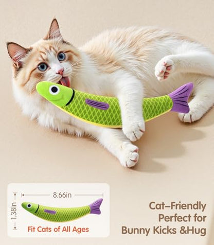 PetBusy Cat Toys with[5000mg A+Natural Catnip &Silvervine] [Baby Grade] Interactive Soft Chew Kicker Cat Toys for Indoor Cats & Kittens, [Crinkle &Bell] Fish Sound Toy, Drives Bored Cat Crazy with Fun - color: Red+Green+Yellow