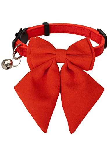 Cat Collar with Bow Tie Bell Breakaway Kitten Small Pet Safety Solid Wedding Basic Pure Color Suede Soft Adjustable Sailor Bow-[1pc] Red - color: Sailor Bow-[1pc] Red