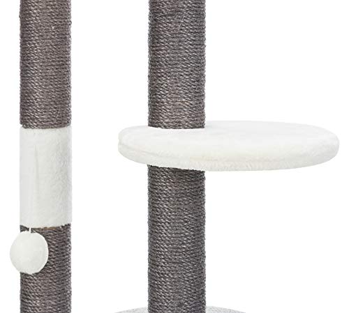 TRIXIE Pilar Cat Scratching Post 39.4 Inch - with Durable Sisal Rope (Gray) and Condo, Two Platforms, Top Platform with Backrest & Dangling Cat Toy - in Gray - color: Pilar
