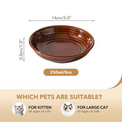 Havniva Ceramic Cat Bowl Whisker Friendly 5.5” Cat Dishes Shallow Cat Food Bowl Anti-Slip Pet Water Bowls for Indoor Cats, Wide Cat Food Dish Prevent Whisker Fatigue (3 Pack) - color: Caramel Brown - A