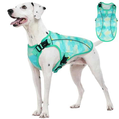 Kuoser Dog Cooling Vest for Dogs, Lightweight Cooling Shirt for Small Medium Large Dogs, Adjustable Pet Cooler Jacket with Reflective Stripe, UV Protection Pet Harness T-Shirt for Summer Outdoor - color: Green, size: Xl