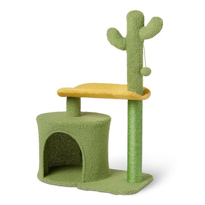 Amazon Basics Cactus Cat Tree for Indoor Cats & Kittens, Scratching Post with Curved Perch, Cozy Cat Condo, Natural Sisal, Interactive Dangling Ball, 30.7" (77.9cm) H, Green - size: Large 30.7” (77.9cm) H