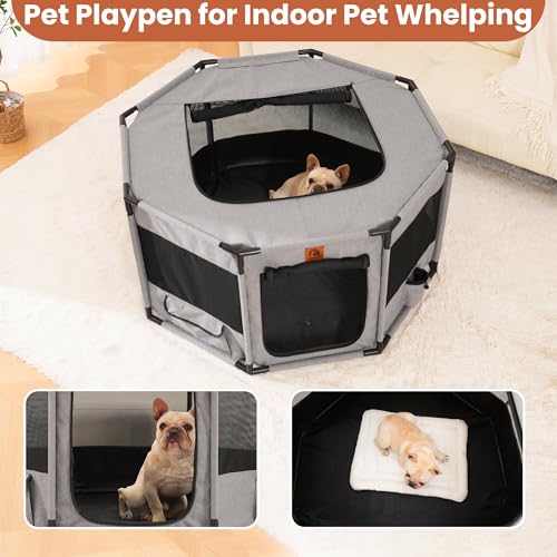 Enclosed Playpen, Portable Cat & Puppy Kennel with Sturdy PVC Pipe Frame and Scratch-Resistant Fabric, Soft Dog Playpen for Indoor & Outdoor Use (Large Size, 45x45x24 Inches) - size: Large