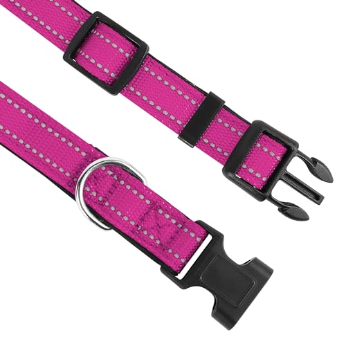 Reflective Dog Collar, Adjustable Soft Neoprene Padded Nylon Pet Collars with Buckle for Puppy and Small Dogs, Cats,Rose Red,XS - color: Rose Red, size: X-Small