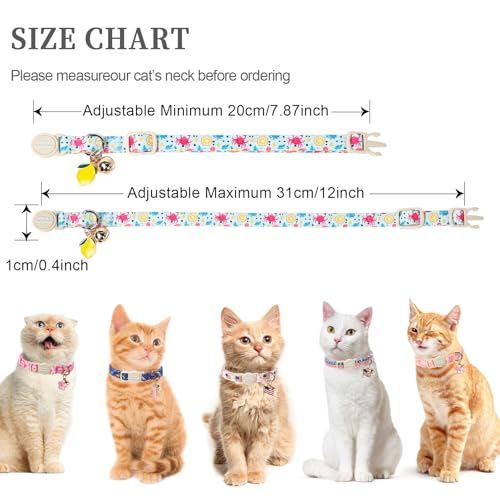 Unique style paws 2 Pack Spring Summer Kitten Collar Breakaway with Bell&Pendant, Adjustable Safety Blue Lemon Dinosaur Cat Cotton Collar for Girl Boy Cat and Small Pet - color: Lemon Dinosaur