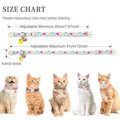 Unique style paws 2 Pack Spring Summer Kitten Collar Breakaway with Bell&Pendant, Adjustable Safety Blue Lemon Dinosaur Cat Cotton Collar for Girl Boy Cat and Small Pet - color: Lemon Dinosaur