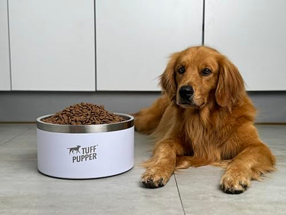 Tuff Pupper Heavy Duty Insulated Dog Bowl | Double Wall Stainless Steel Dog Food Dish | Non-Slip Spill Proof Dishwasher Safe Cat Bowl | Water Dish for Feeding Large Medium Small Pets (188oz, White) - color: Snow White, size: 188oz