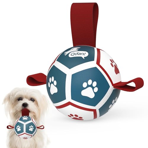 QDAN Small Dog Toys, Puppy Balls, Dog Balls with Straps for Small Breed, Soccer Ball for Dogs, Puppy Toys, Dog Birthday Gift (Blue Red, 3.5 inch) - color: Red-Blue, size: Extra Small Size 0 (3.5")