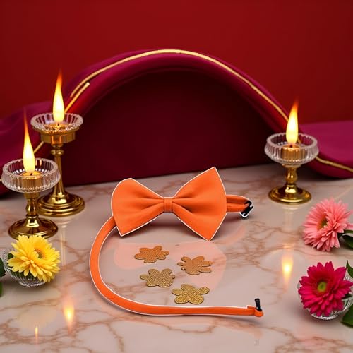 Orange Dog Bow Ties with Adjustable Collar Pet Neckties Cat Bow Tie Dogs Bowtie Collar Dog Bows Grooming Solid Puppy Neckties Cat Collars Basic Dog Collars